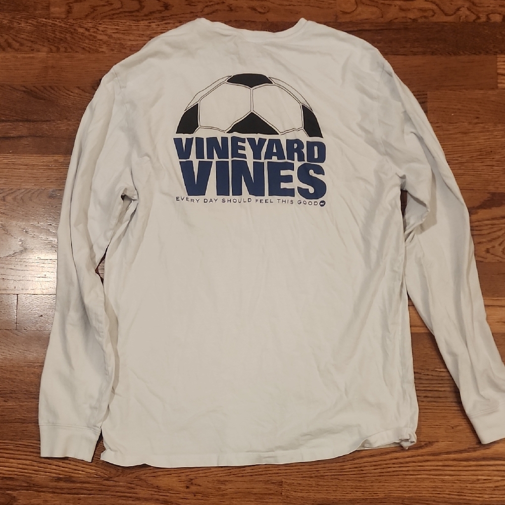 Vineyard Vines White Long Sleeve Tee with Soccer Graphic
